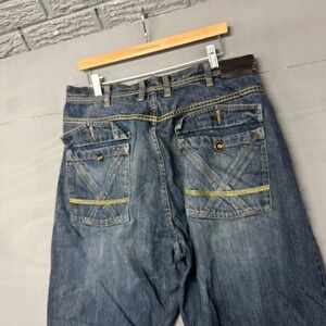 Sean John Mens Baggy Wide Leg Jeans Blue Denim Y2K Hip Hop Streetwear Size 38